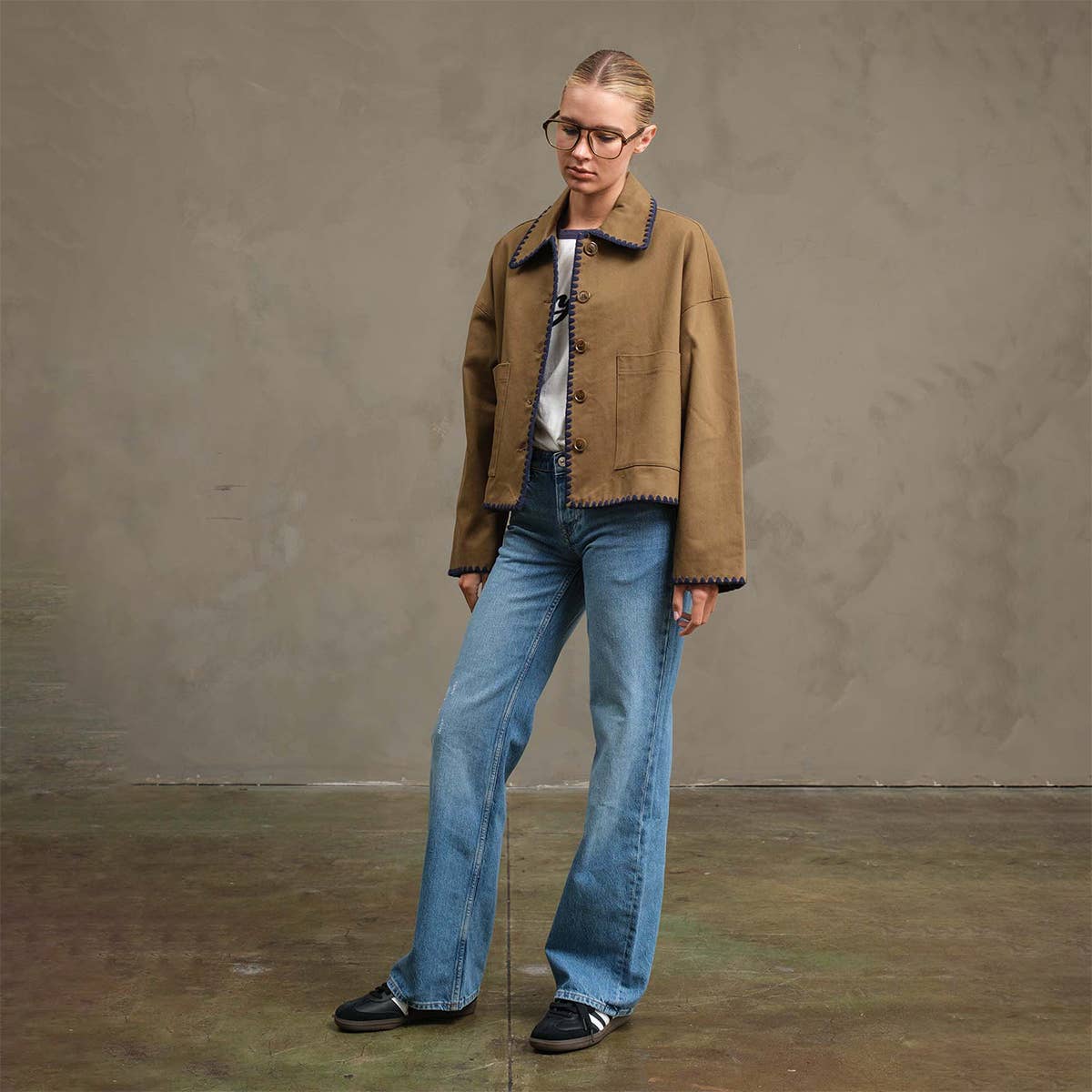 The Ollie Contrast Stitch Jacket - OLIVE