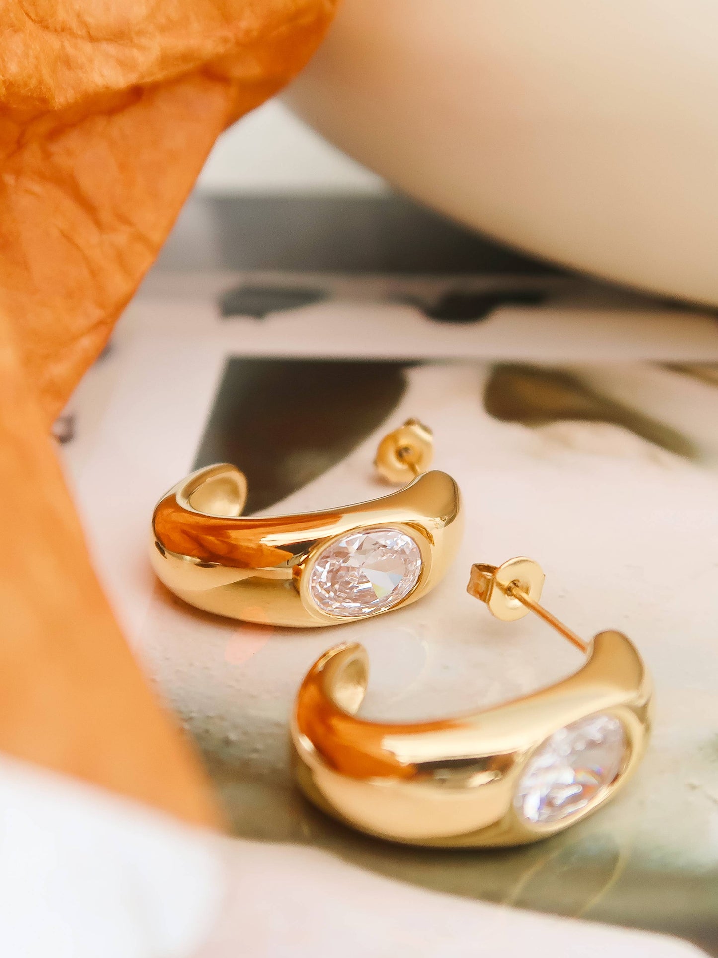 Aliénor CZ Classic C Hoop Earring: Yellow