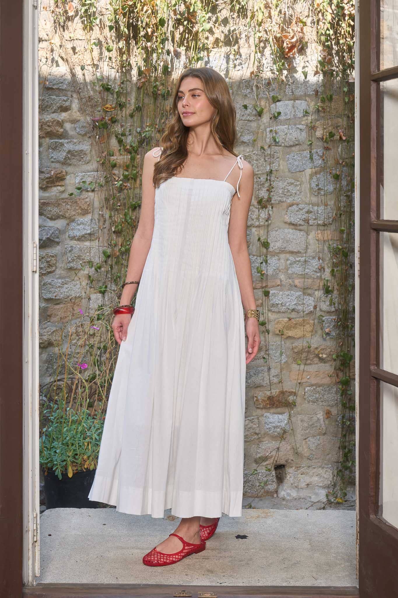 The Lainey Pleated White Midi