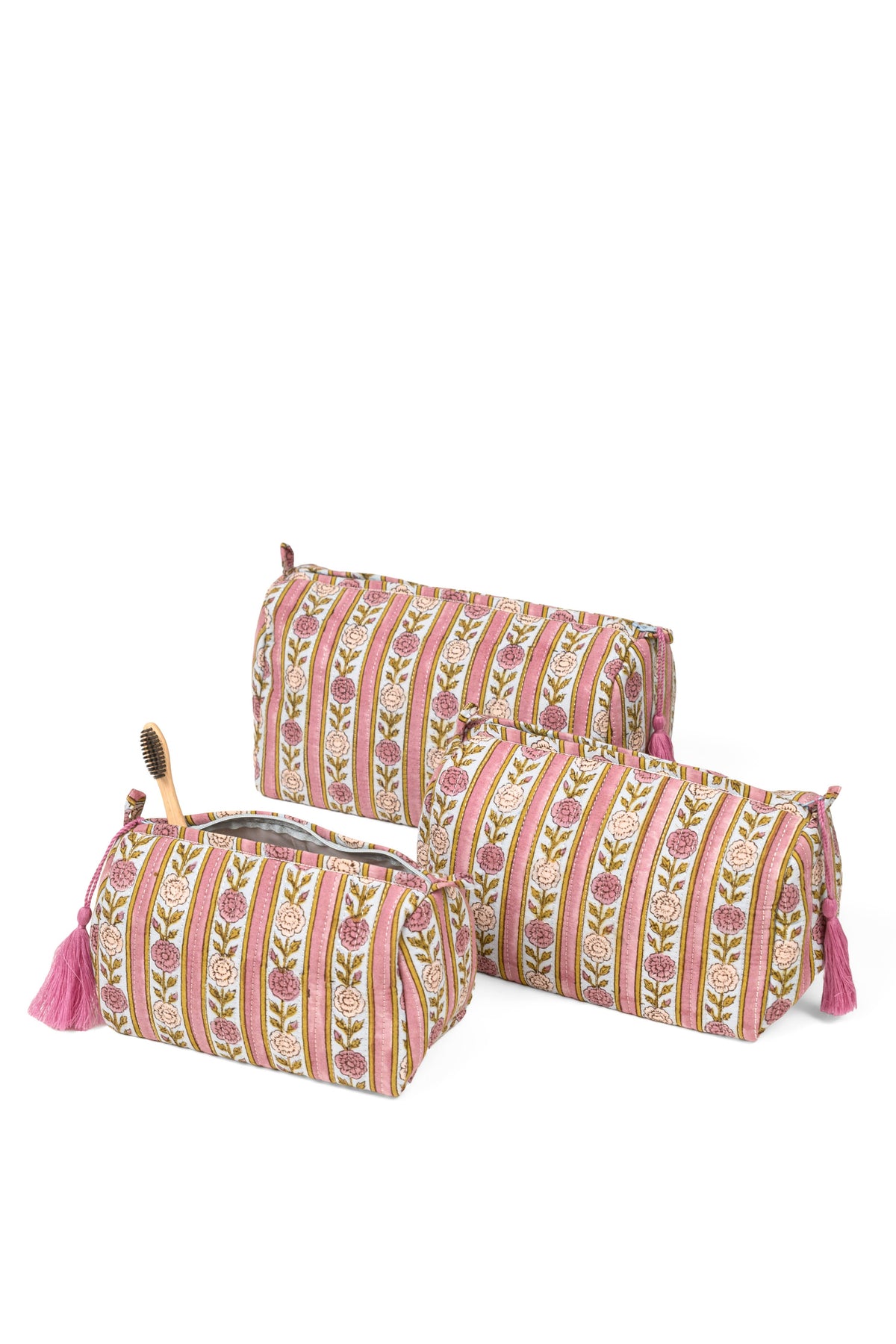 Vintage Floral Stripes Block Print Makeup Bag in Purple: 3 sizes