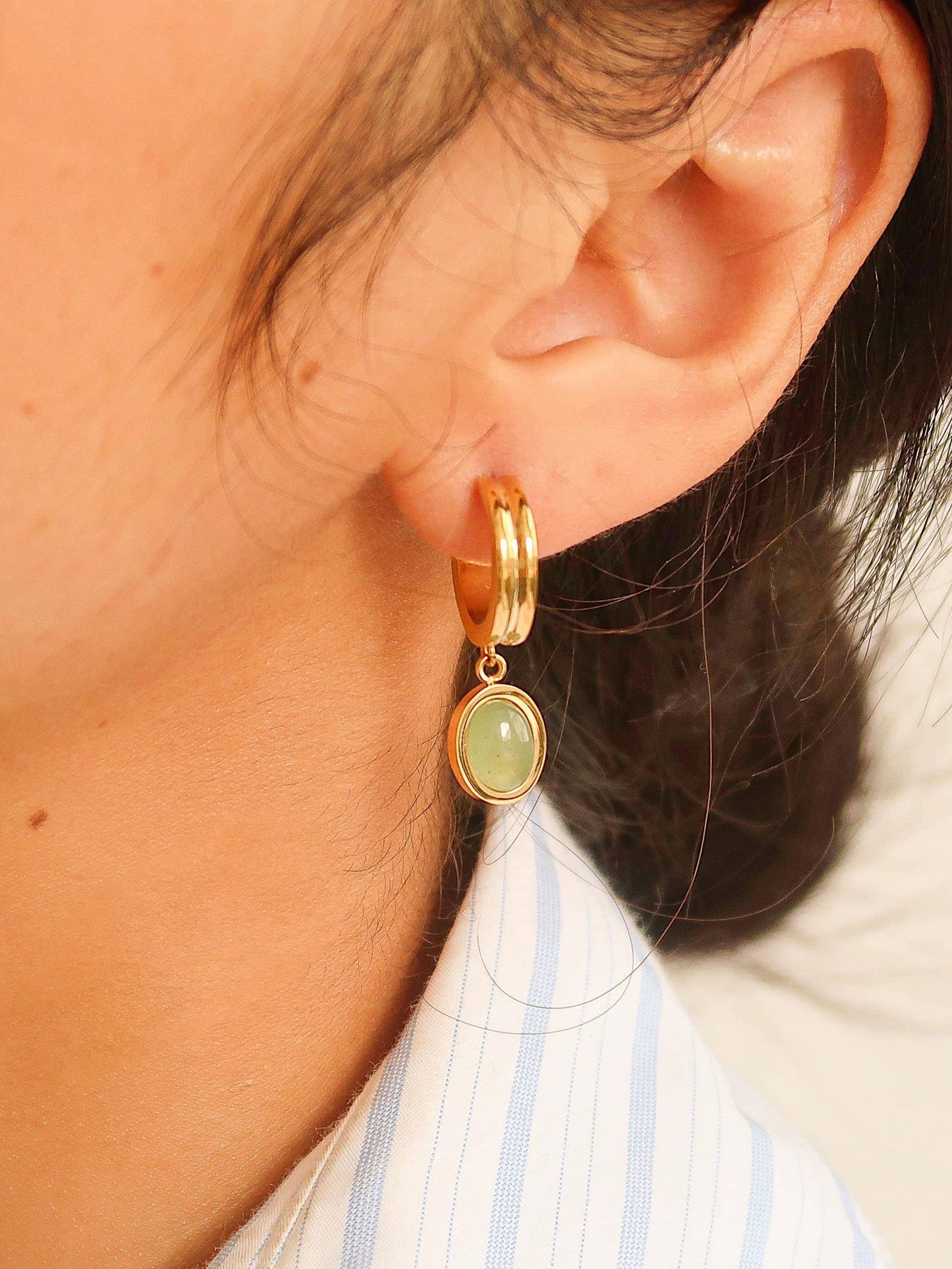 Whitnee Dainty Round Stone Dangle Earring: Green