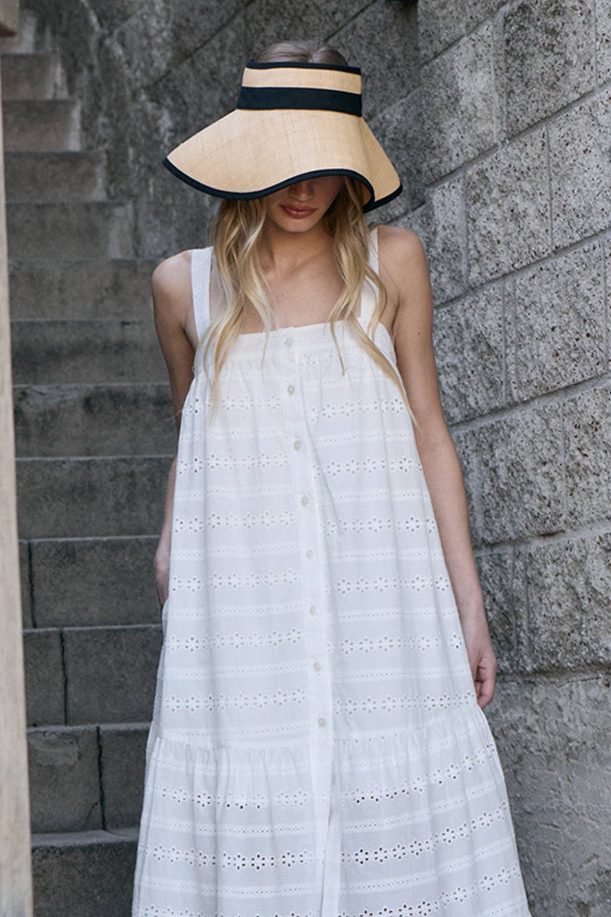 Eyelet Tiered Maxi Dress - WHITE