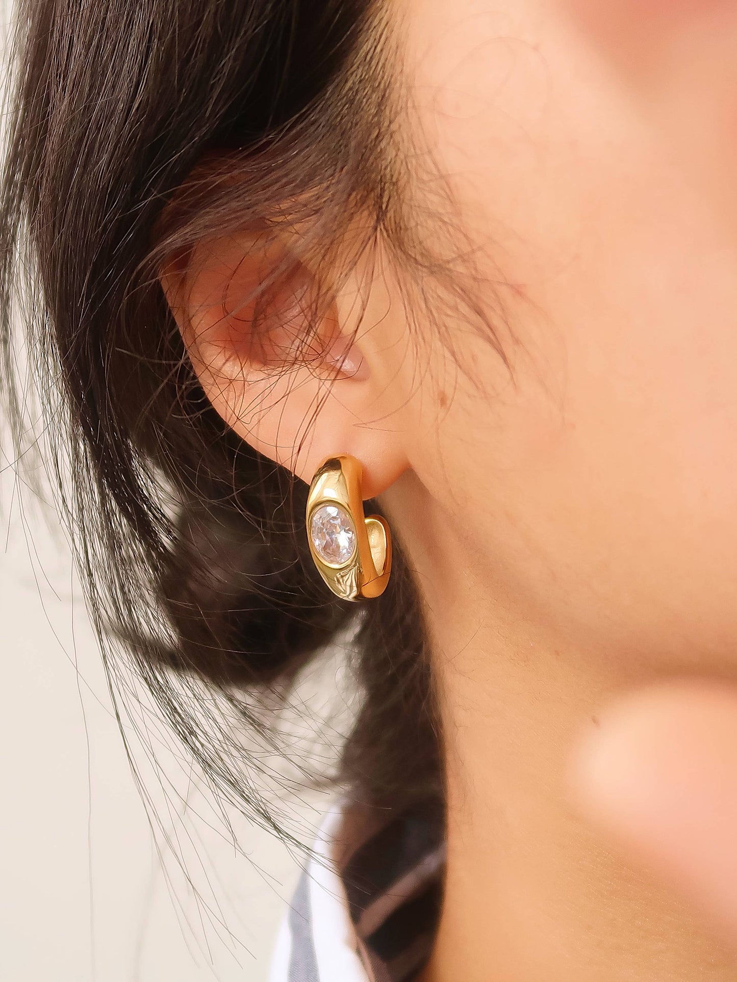 Aliénor CZ Classic C Hoop Earring: Yellow