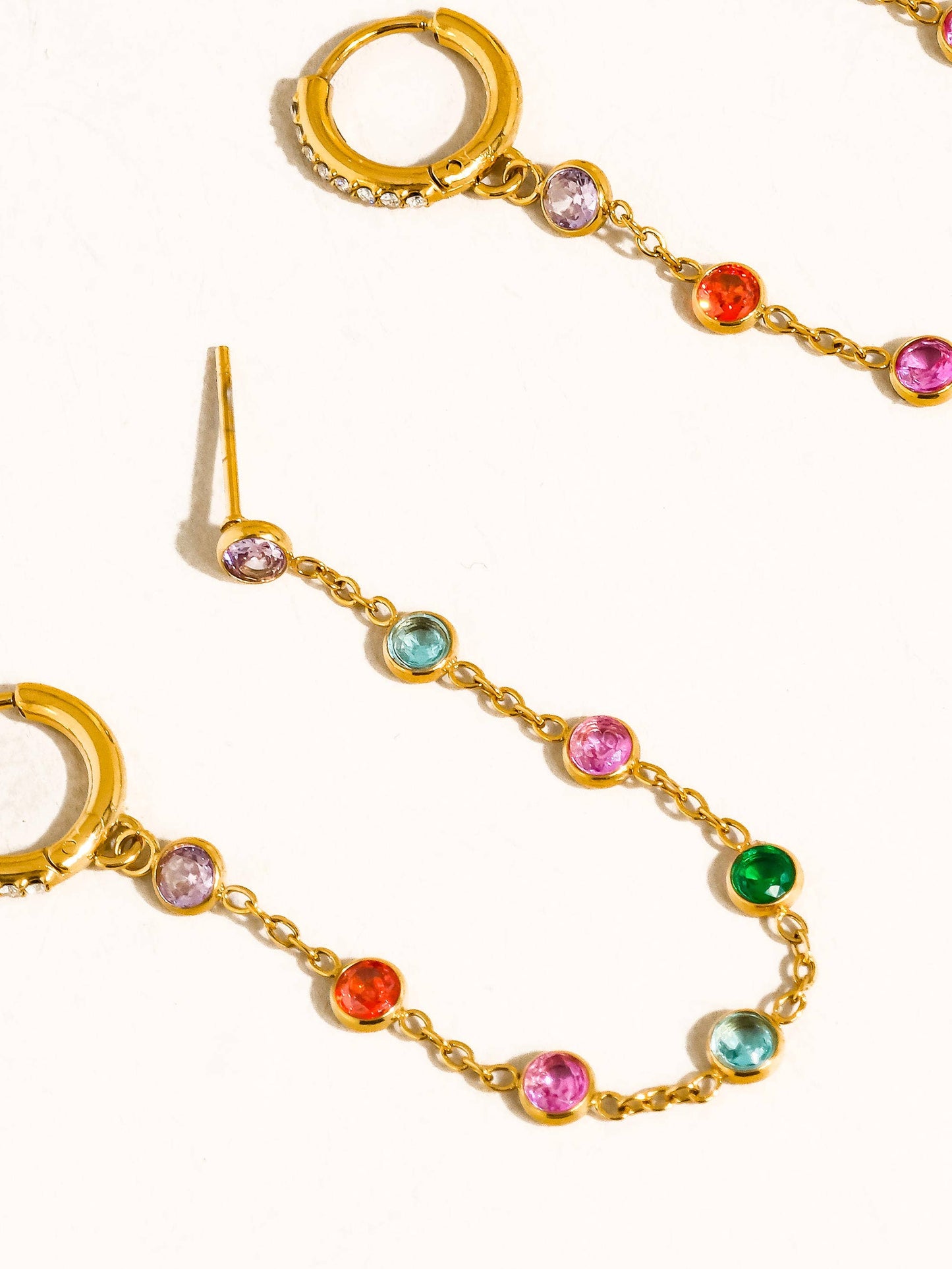 Daffira Crystal Chain Link Earrings: Multi-Colored