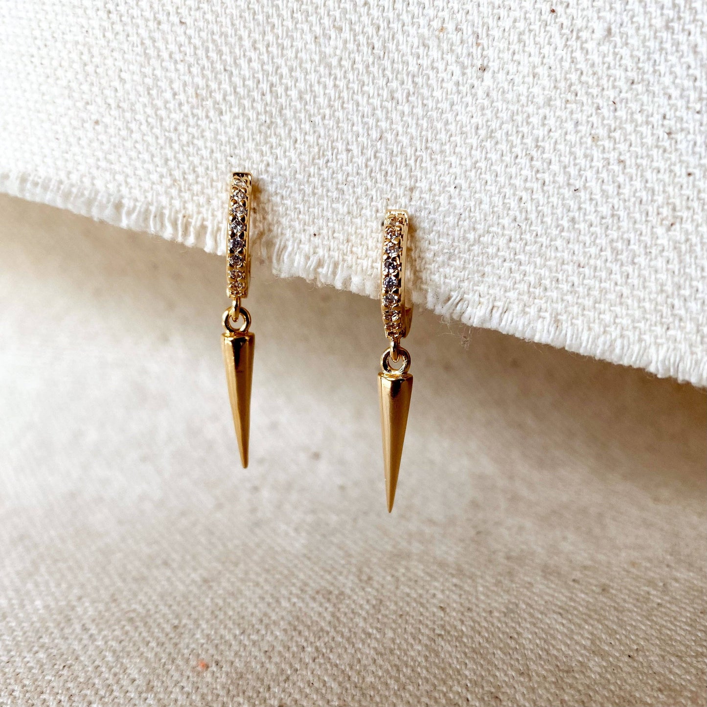 18k Gold Filled Cubic Zircon Hoop Earrings With Spike Drop