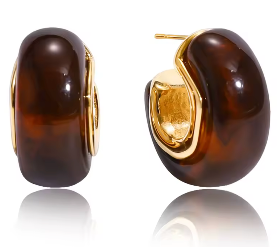 Mod-Amber and Gold Resin Hoop Earring: Chocolate