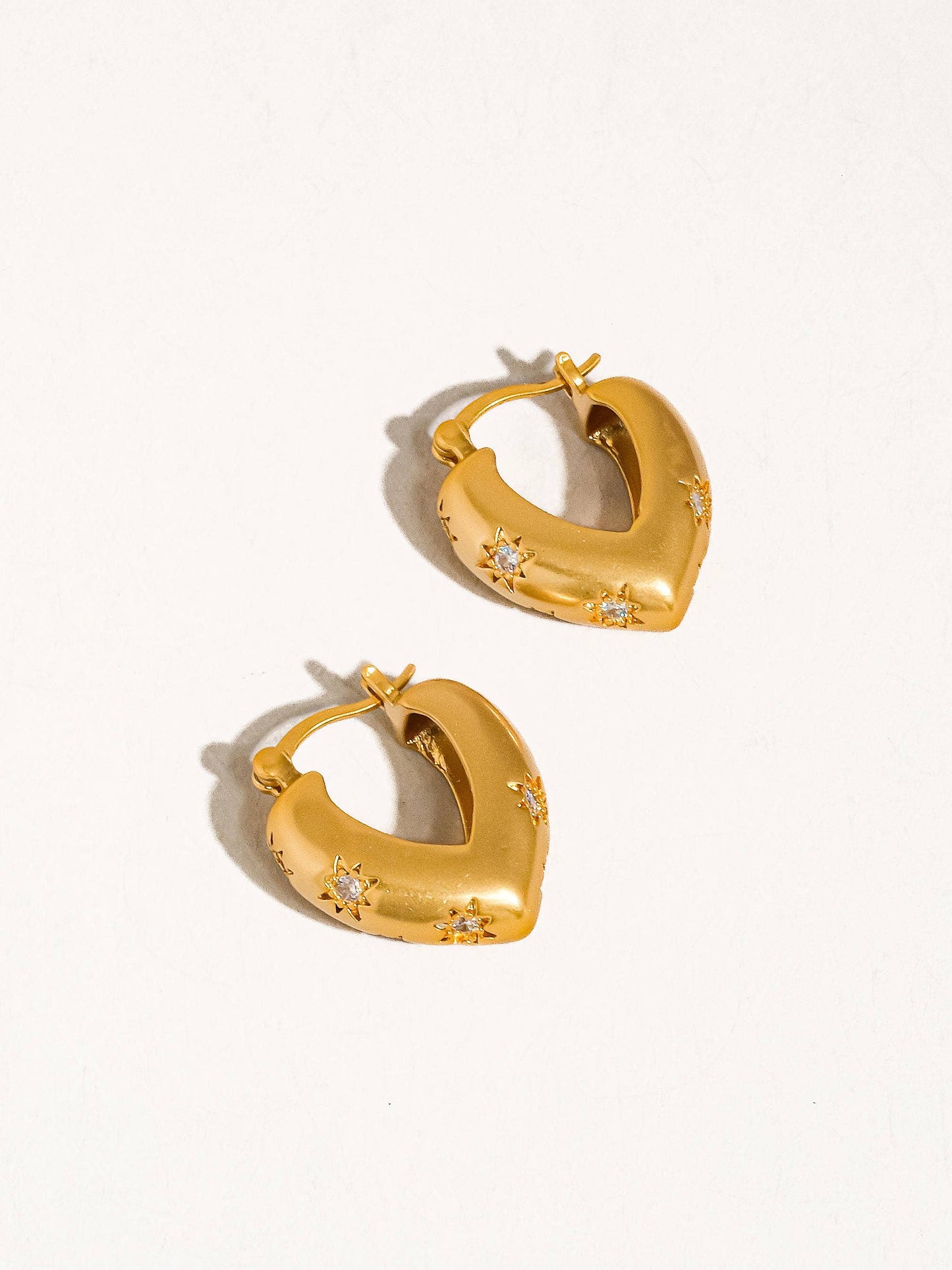 Desi Star CZ Heart Hoop Earring: Yellow Gold