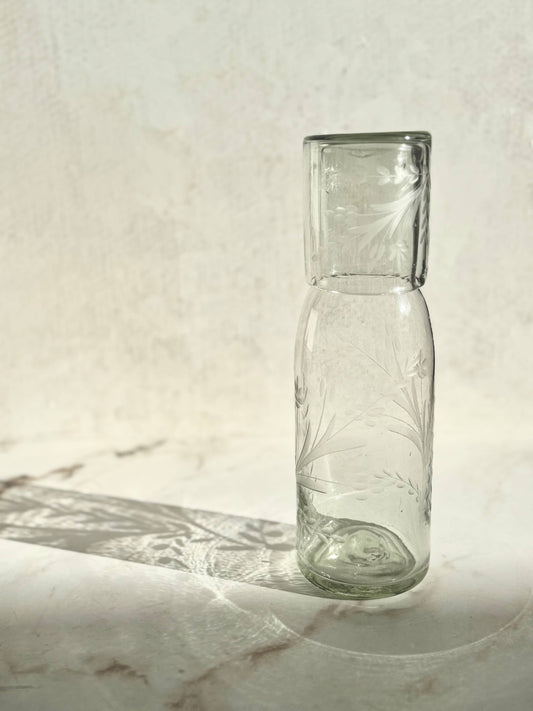 Etched Tall Carafe and Glass Set