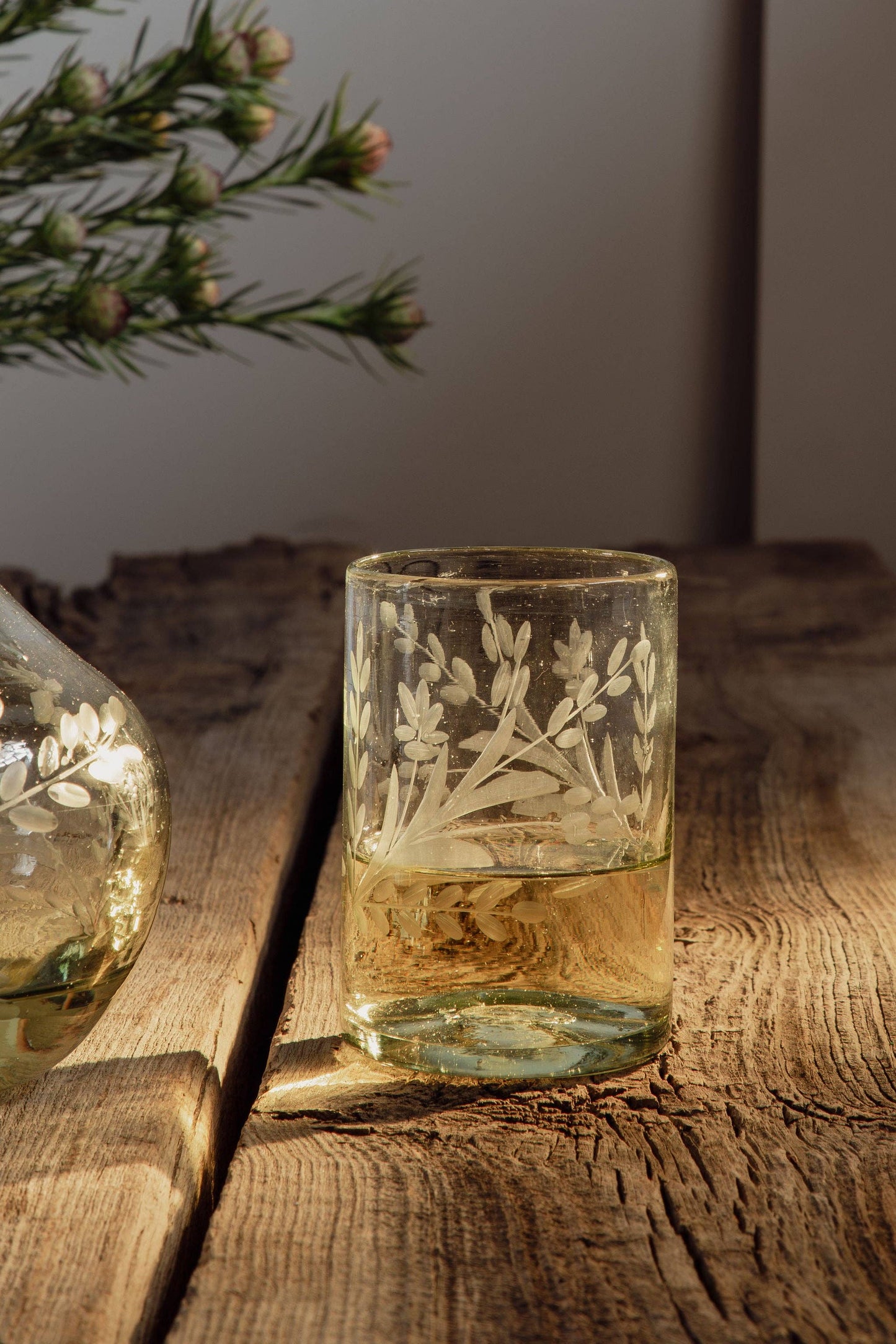 Hand-etched Blown Carafe Set