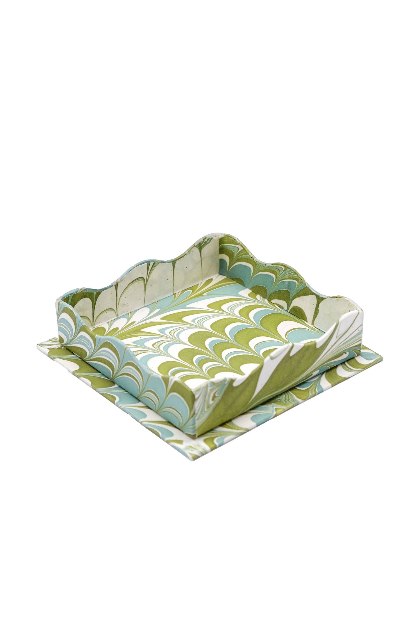 Nesting Scalloped Hand-Marbled Trays in Robin Blue: 2 sizes