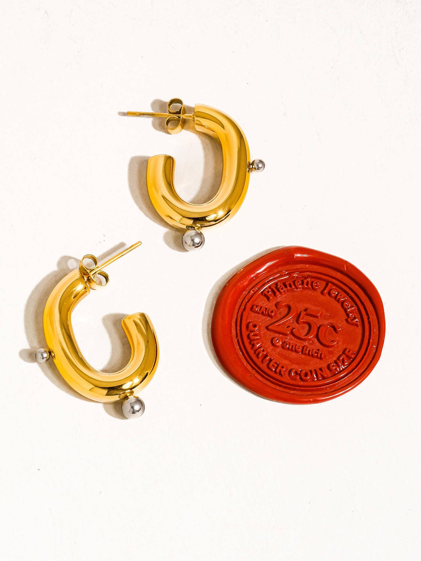 Alsace Two Toned C Hoop Earring
