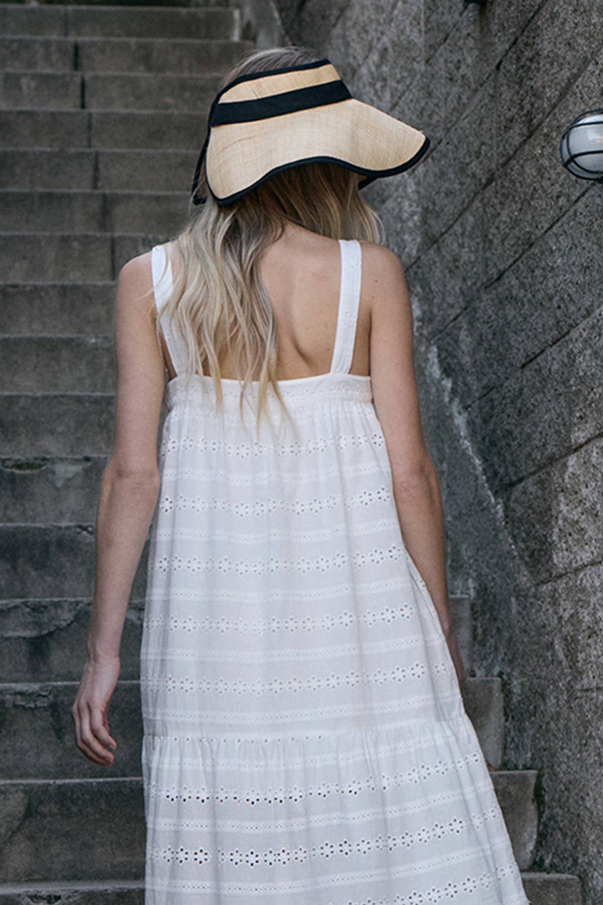 Eyelet Tiered Maxi Dress - WHITE