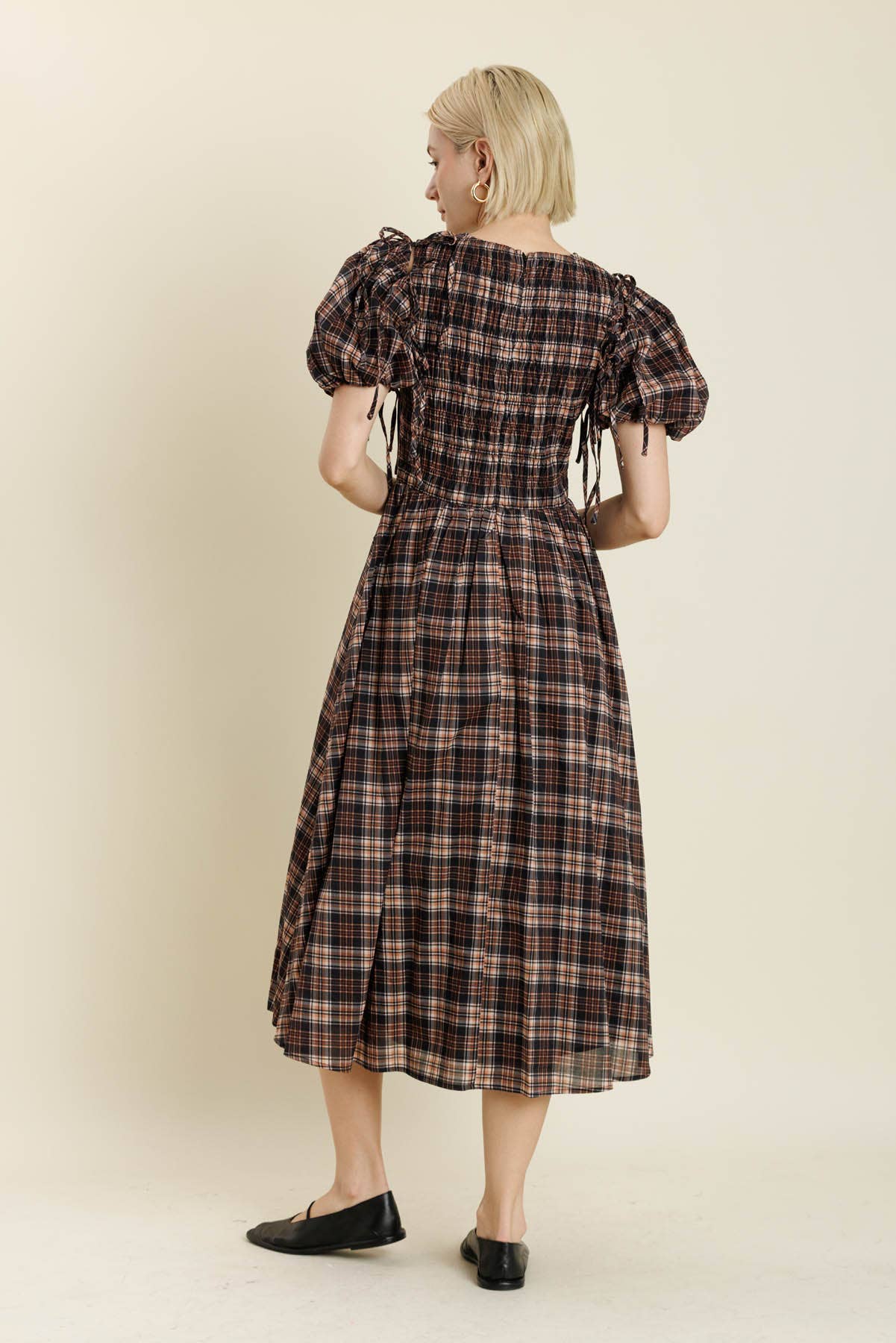 AD2207 - PLAID MIDI DRESS W/ REMOVEABLE SLV: SIENNA PLAID / XS-S-M-L (1-2-2-1)
