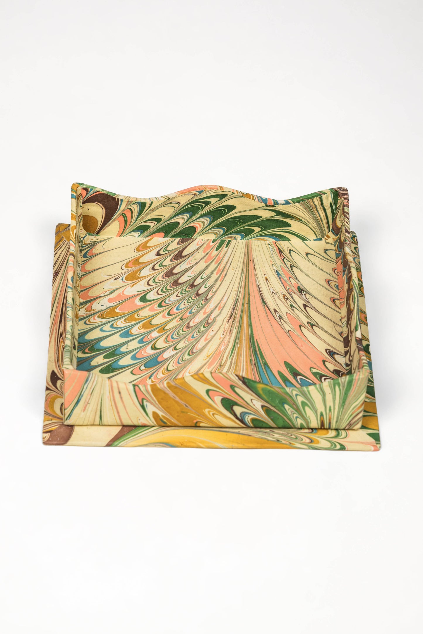 Nesting Scalloped Hand-Marbled Trays in Flatiron Feathers: 2 sizes