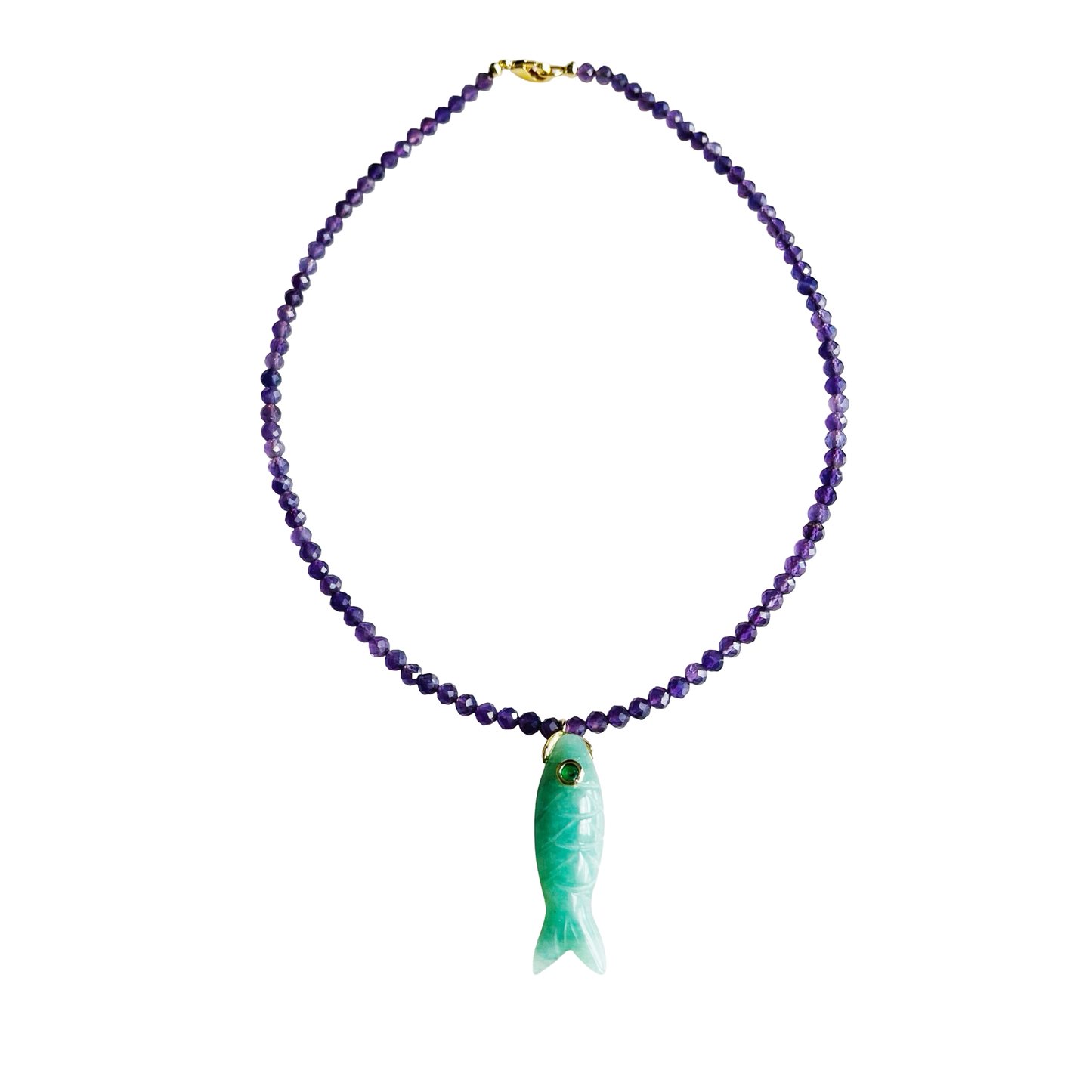 The Big Eye Fish Necklace: Medium Green with Turquoise Fish
