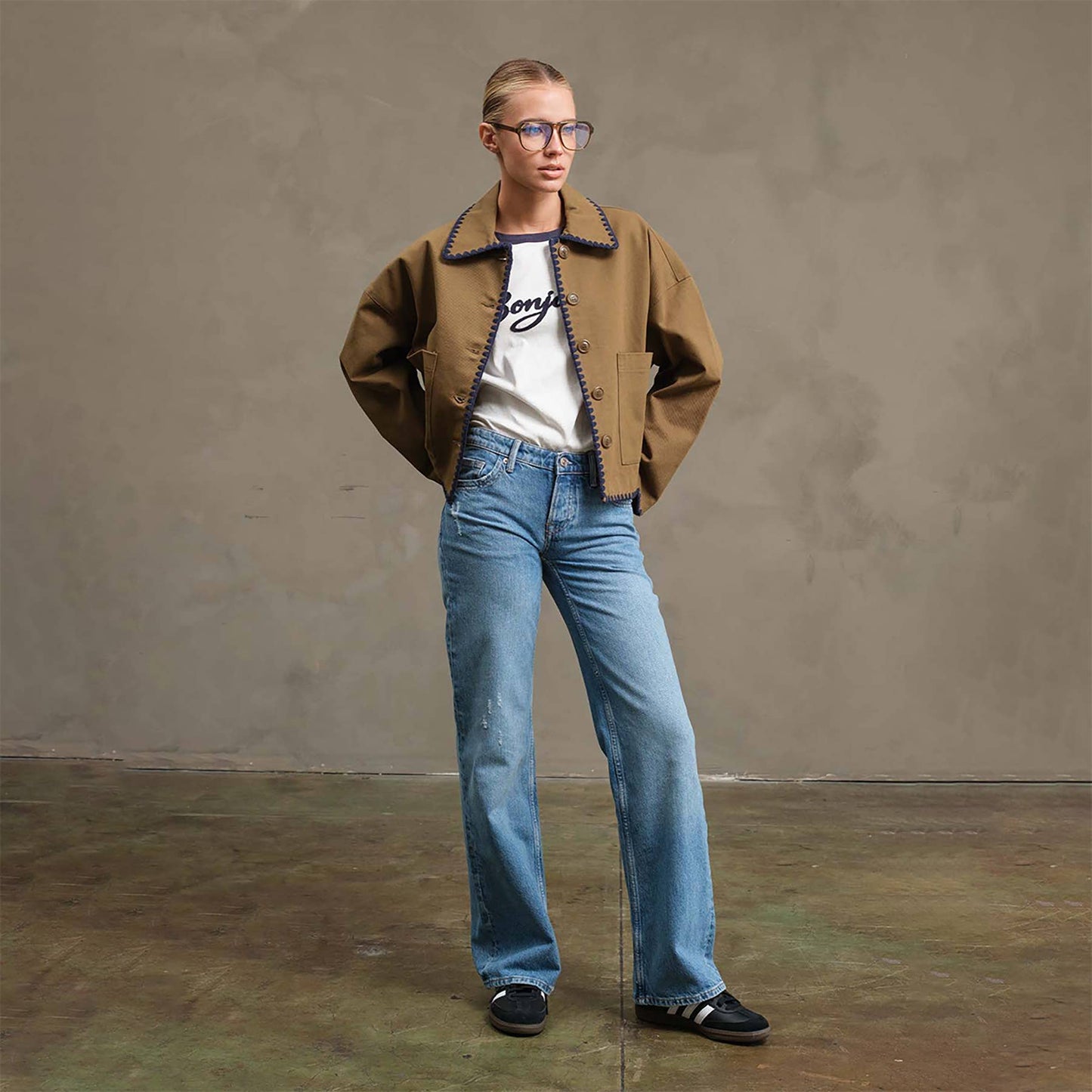 The Ollie Contrast Stitch Jacket - OLIVE