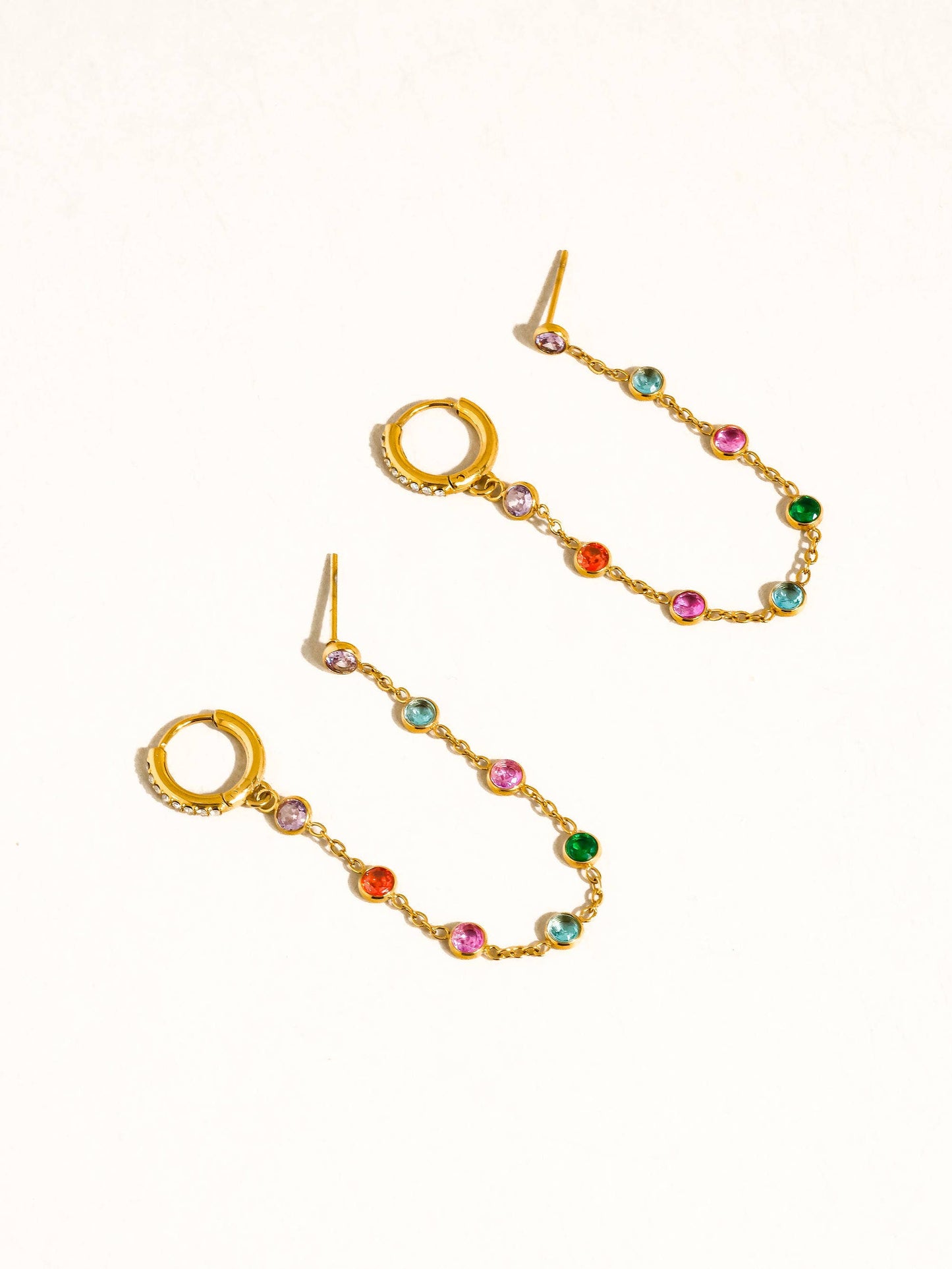 Daffira Crystal Chain Link Earrings: Multi-Colored