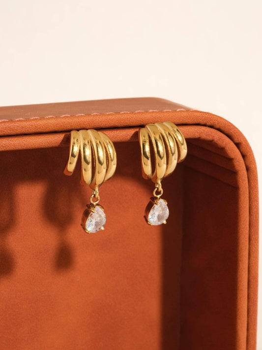 Dovely 18K Gold Non-Tarnish Classic CZ Drop Earring: Yellow Gold