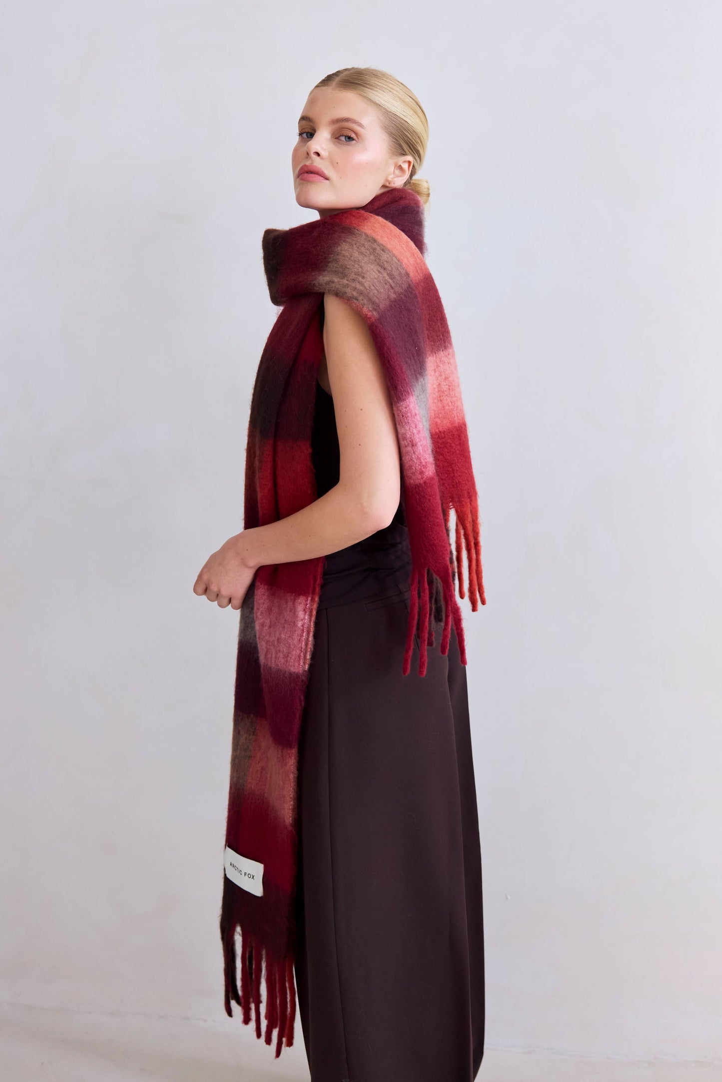 The Reykjavik Scarf - 100% Recycled - Burgundy check - FW25