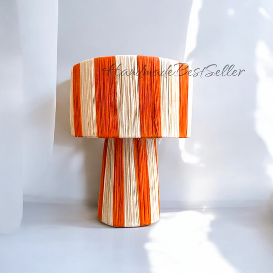 Handwoven Natural Raffia Lamp – Artisan Moroccan Table Light: Orange / 35 cm