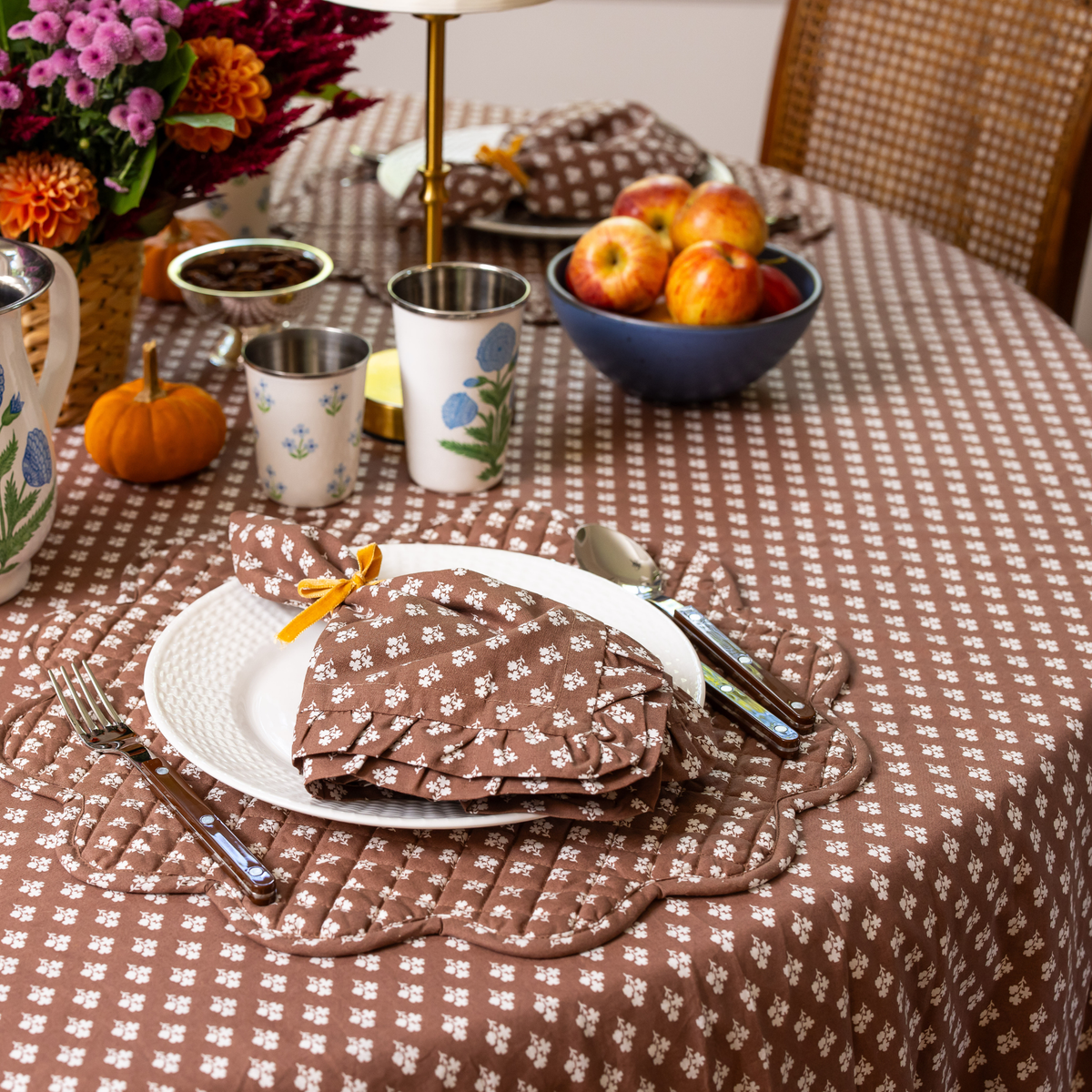 Constance Chocolate Rectangle Tablecloth with Ruffle