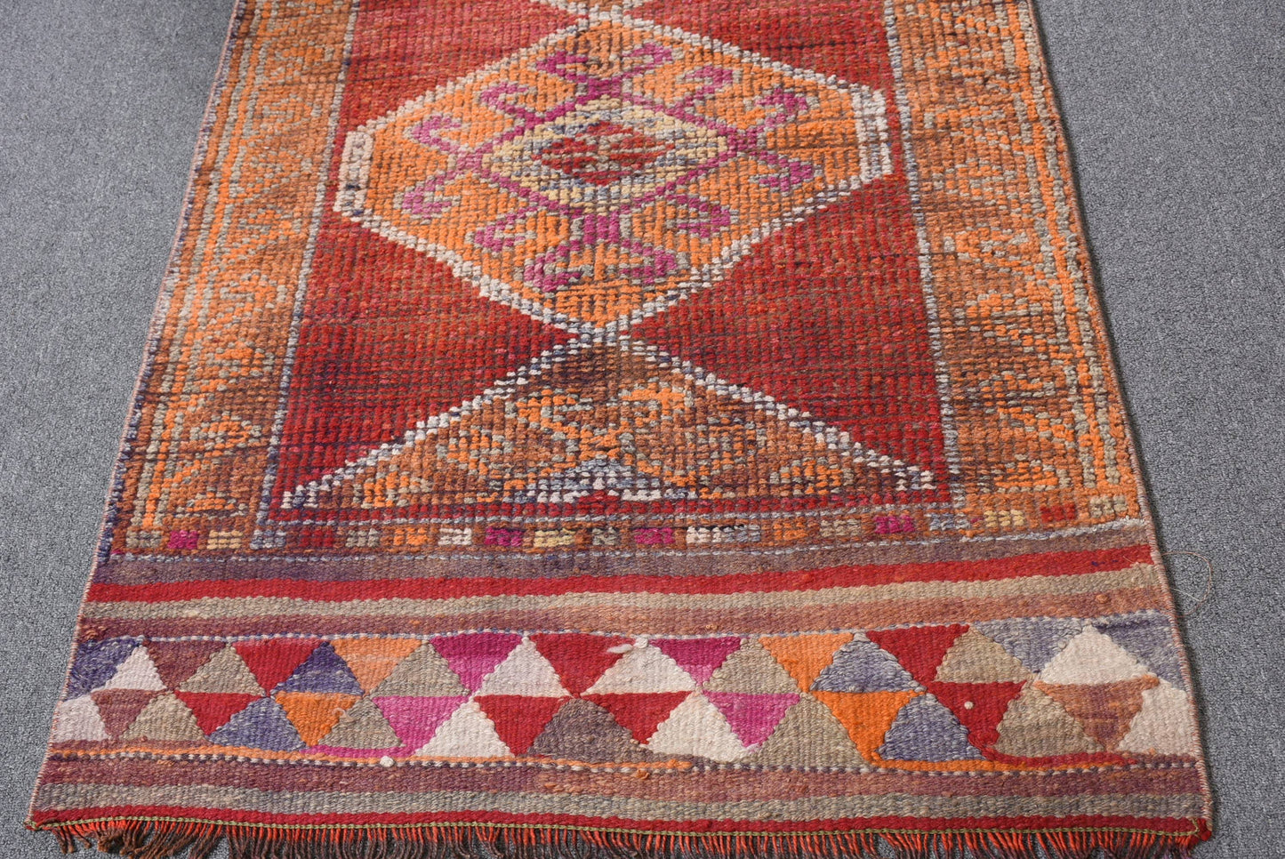 Handmade Orange Geometric Rug, 2.7x9.7 Ft Classic Area Rug