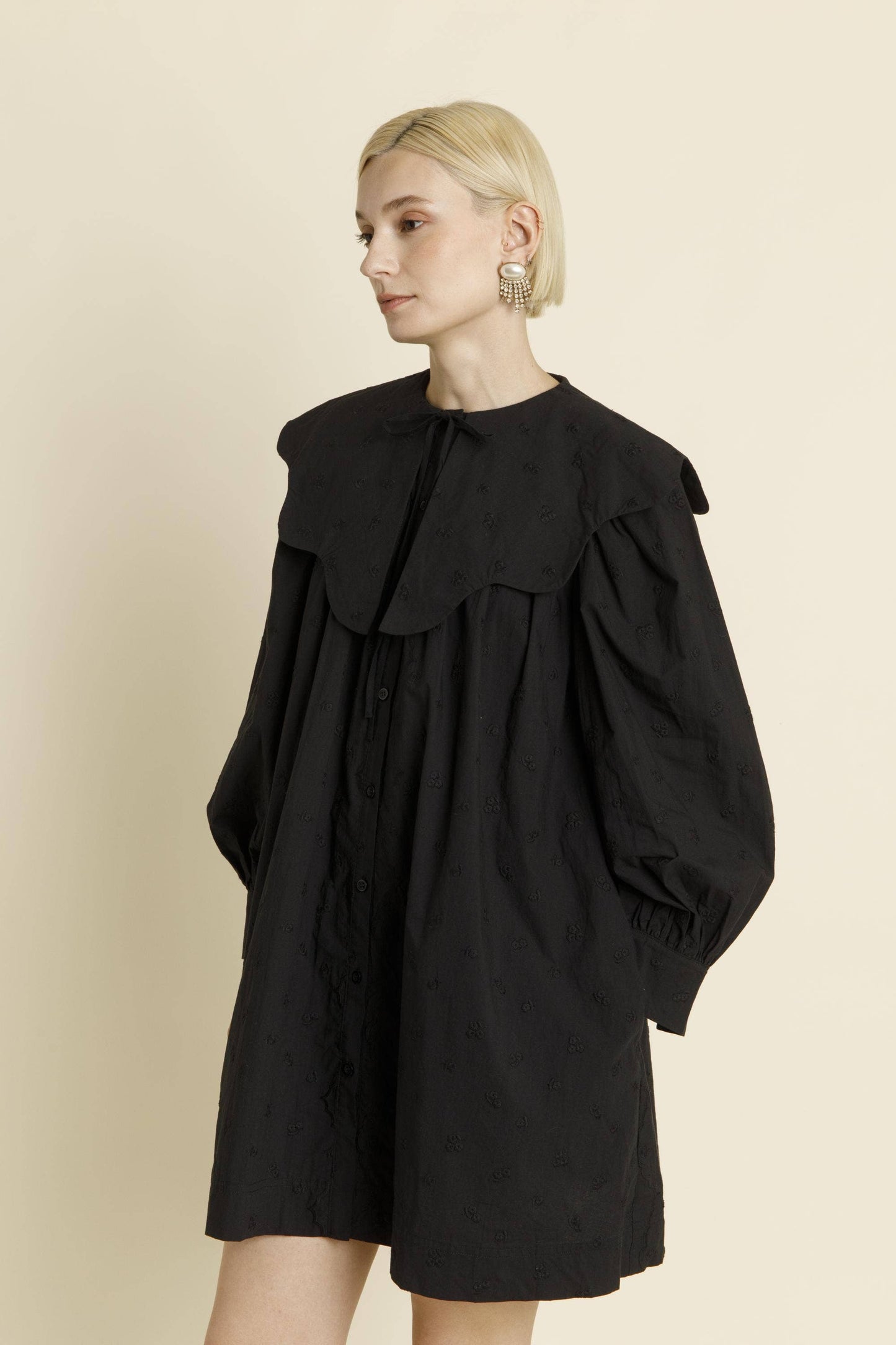 SCALLOP COLLAR MINI DRESS: TERRACOTTA / M