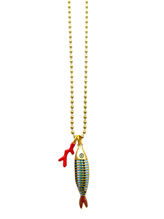 Coral & Fish Gold Necklace