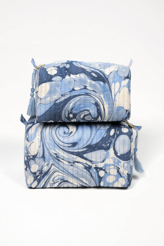 Ocean Wave Hand-Marbled Cosmetic Bag