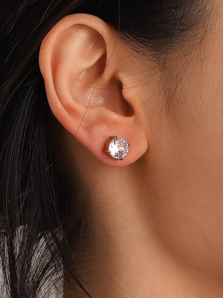 Avenn 18K Gold Non-Tarnish Round CZ Flat Back Earrings: Yellow Gold / T-Teardrop