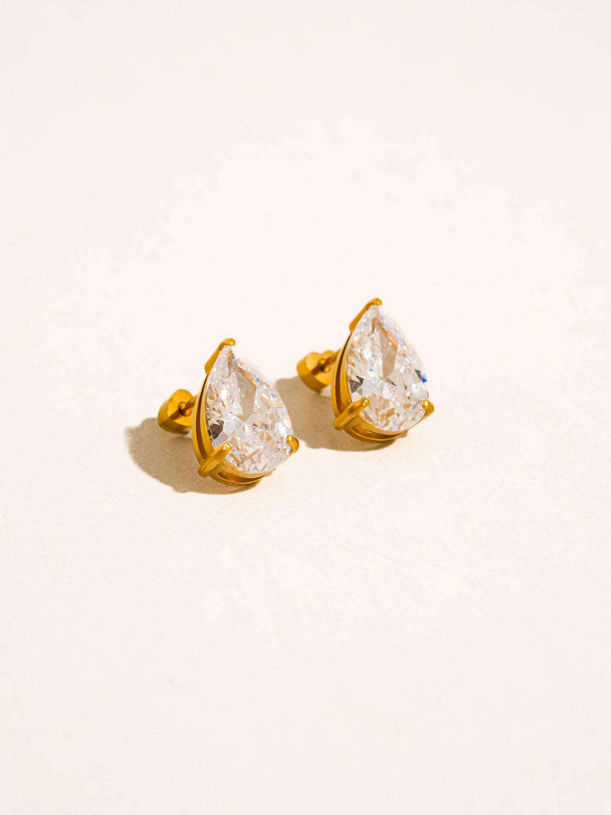 Avenn 18K Gold Non-Tarnish Round CZ Flat Back Earrings: Yellow Gold / T-Teardrop