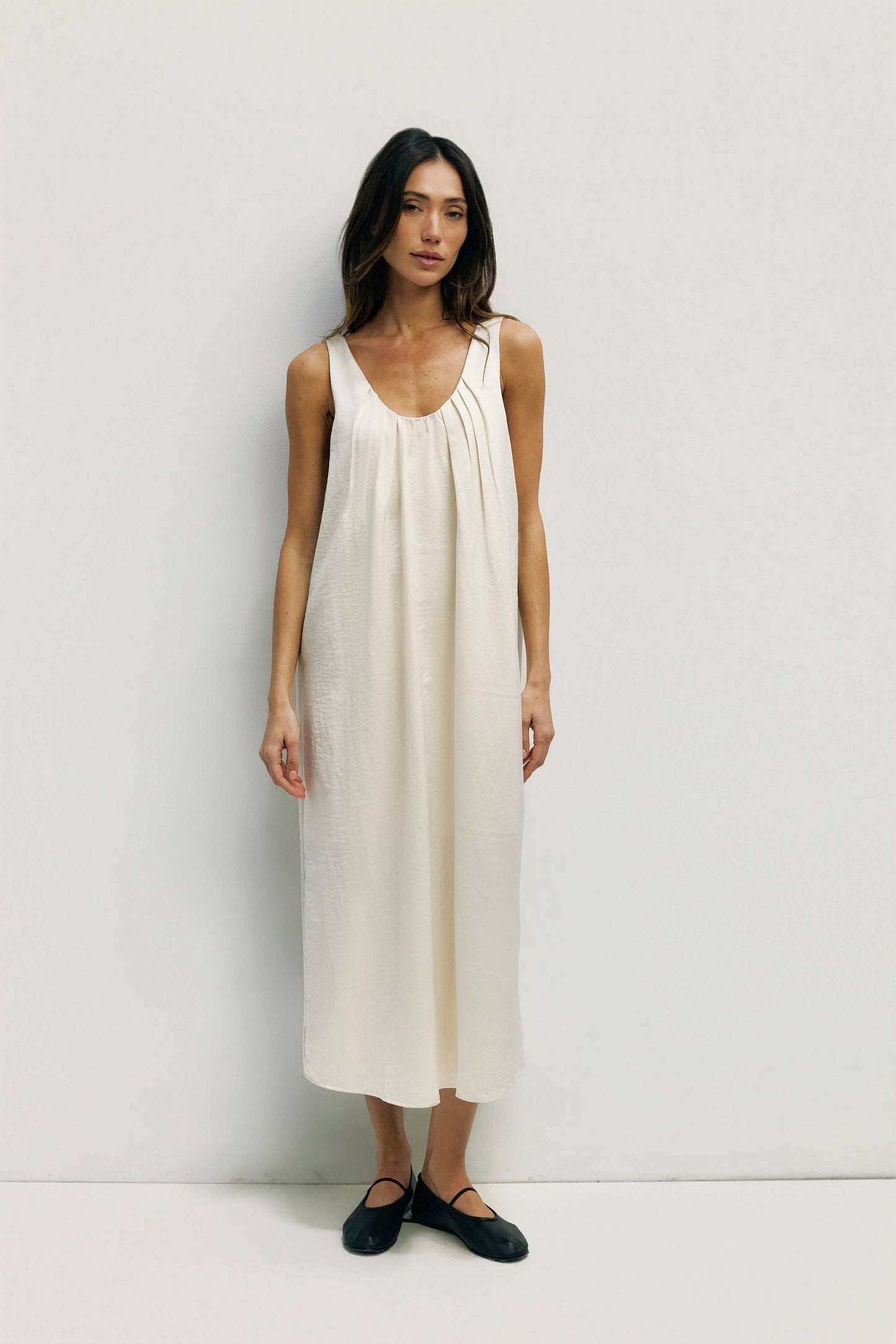 The Serenity Dress | Satin Babydoll Midi Dress: CREAM / SMALL