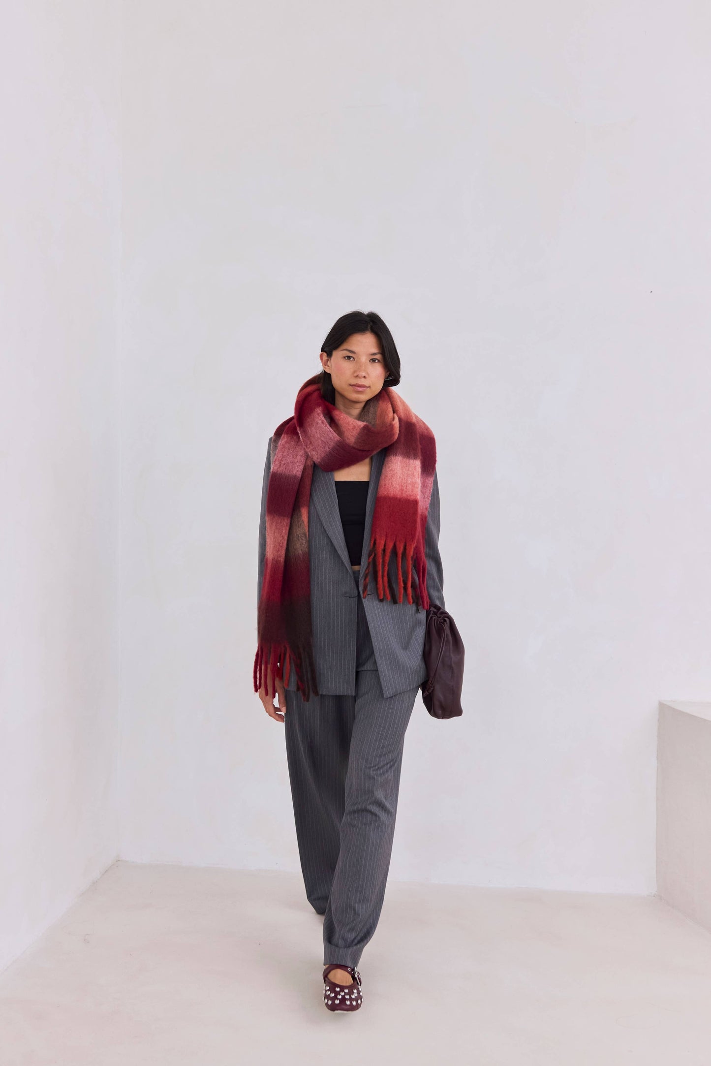 The Reykjavik Scarf - 100% Recycled - Burgundy check - FW25